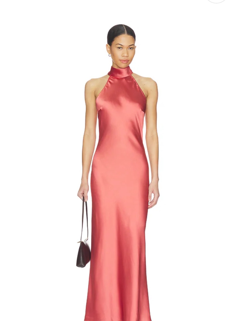 Steve Madden Coral Satin High-Neck Maxi Dress